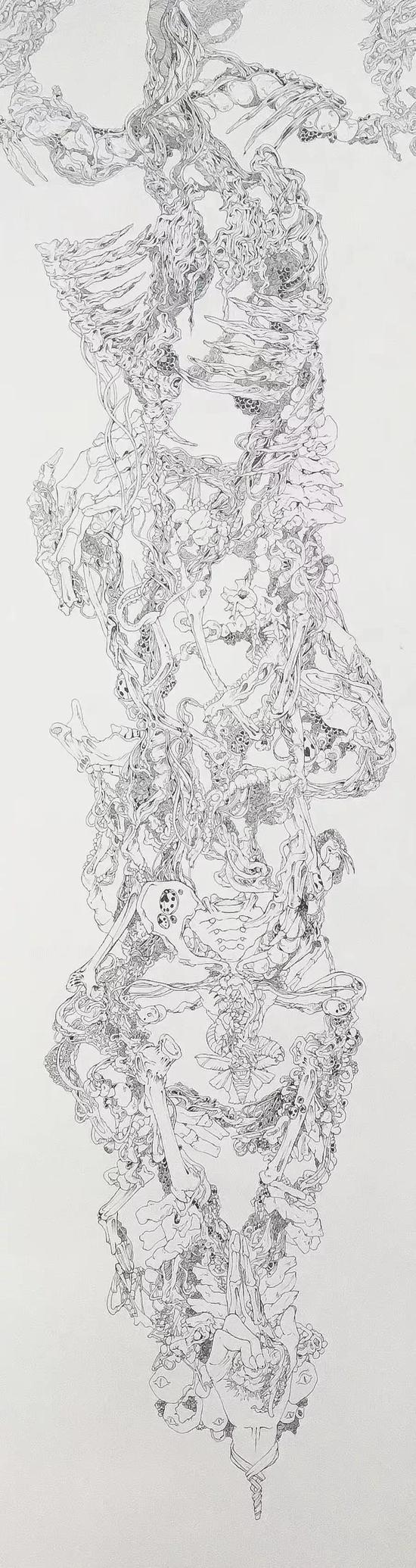 贾西贝娃 魑魅魍魉系列 185cm×60cm 纸本 2018