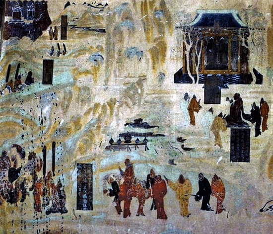 张骞出使西域图壁画,莫高窟初唐323窟