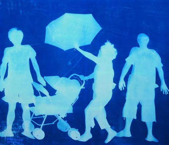 张大力《生活-2》Life-2 纯棉布蓝晒 Cyanotype Photogram Mounted on Fine Linen 240×280cm 2011