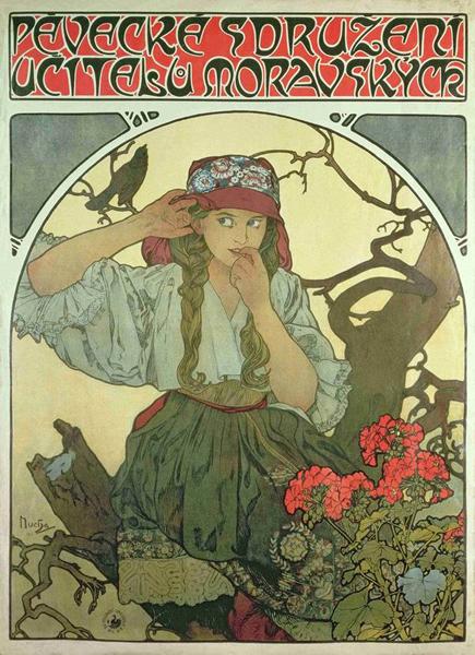 慕夏《摩拉维亚教师合唱团海报》1911年 彩色石版画