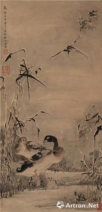 548 清 沈铨《指墨画芦雁图》（20-30万JPY）98.5×47.5 cm  