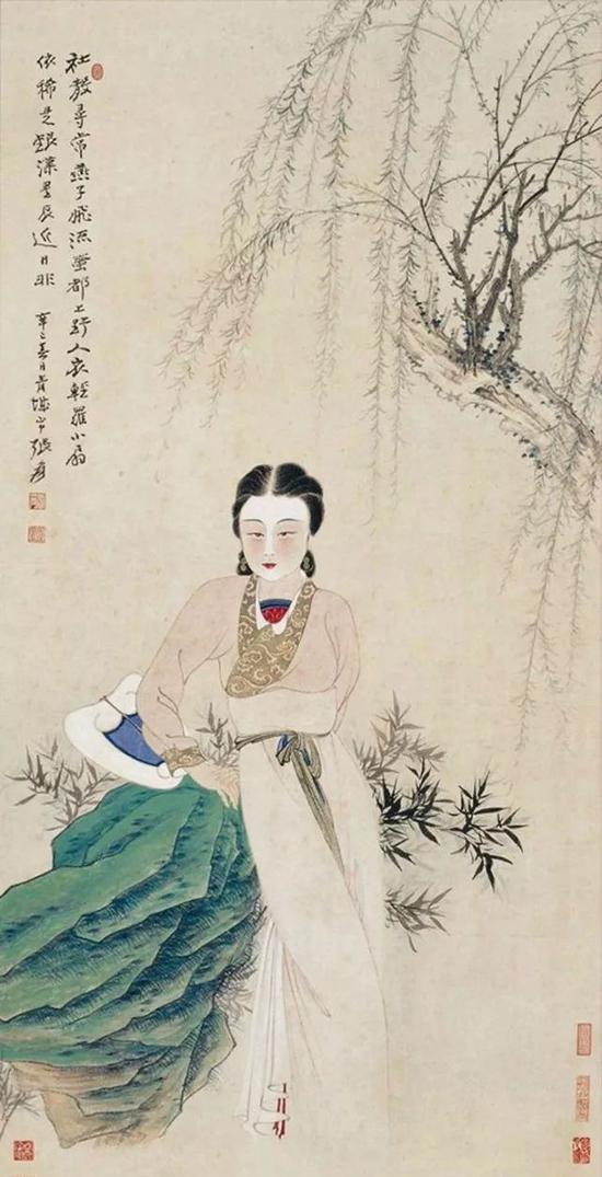 张大千 柳荫仕女