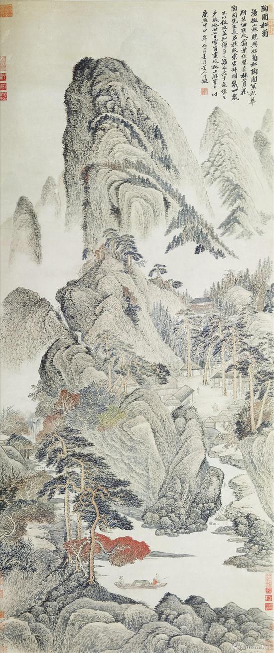 吴历《陶圃松菊图轴》((1704年作,73岁)上海博物馆收藏