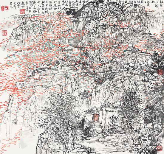 李小可《西藏写生—帕崩卡远眺》 2016年 90.5x97cm 设色纸本