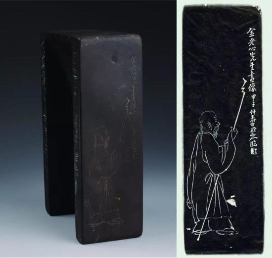 铭文:金冬心先生画像。甲子仲秋,白龙山人。钤“王震”印。
