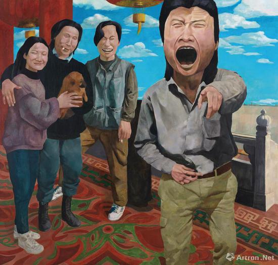 岳敏君《时代戏剧》布面油画 191×200cm 1992 成交价：1610万元