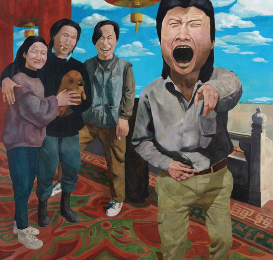 岳敏君《时代戏剧》布面油画 191×200cm 1992年作