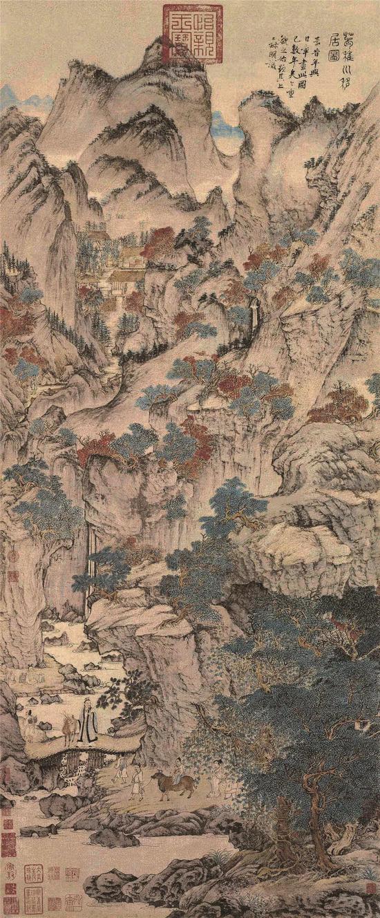 [元]王蒙？葛稚川移居图？纸本设色&nbsp; 139cm×58cm？故宫博物院藏