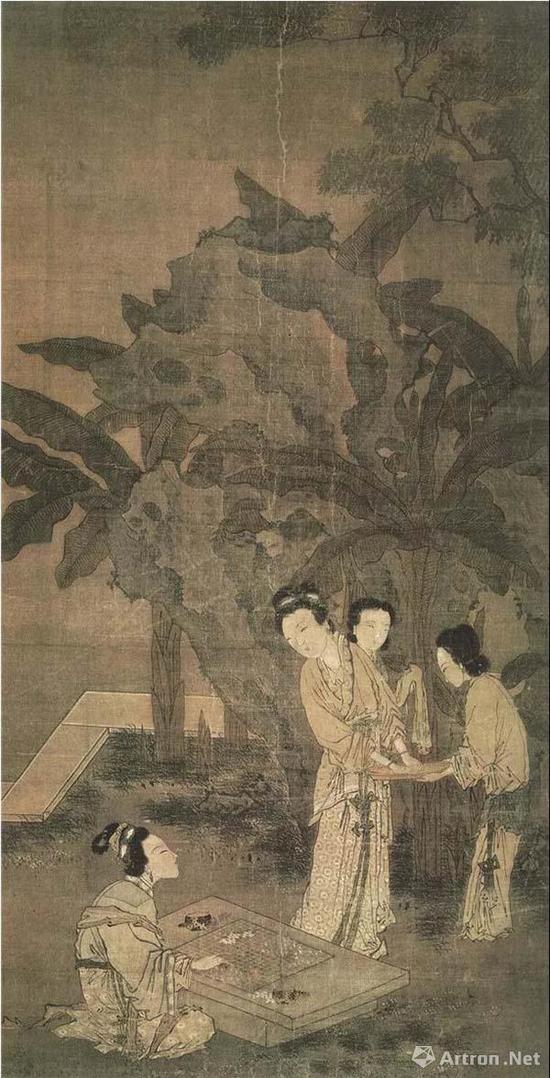 (明)姜隐 芭蕉美人图 绢本设色 纵105.1厘米 横51.8厘米 〔美〕加州大学博物馆藏