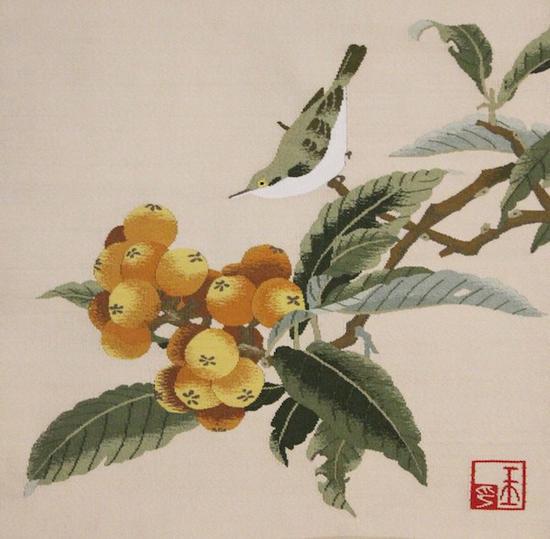 缂丝复原北京故宫博物院藏的宋画《枇杷山鸟图》