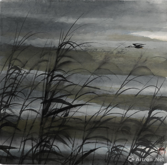 林风眠《芦苇孤雁》 中国画 1960年代 中华艺术宫藏