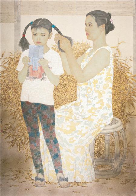 《晨妆》190×160cm 纸本设色 1995年