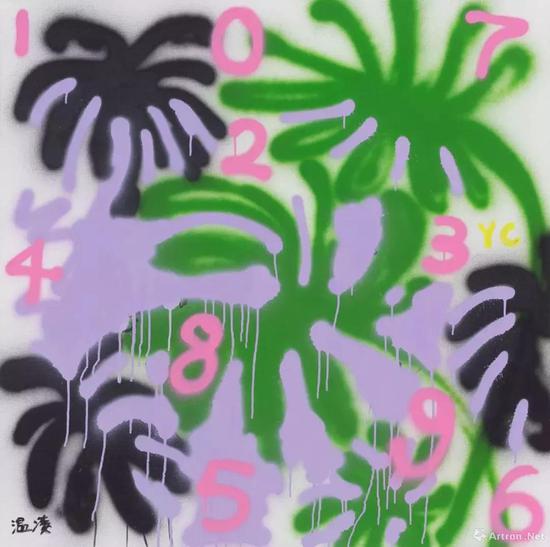 星空间 温凌&烟囱 《数字和龟背竹》2018 布面丙烯 100×100cm