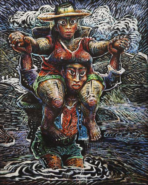 罗中立 过河 131×105cm 丝网版画 2006