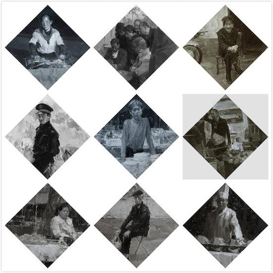 孙景刚,《偶遇之二系列》(部分),布面油画,60cmx60cmx9,2006-2013年