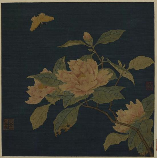 宋 缂丝朱克柔山茶册页