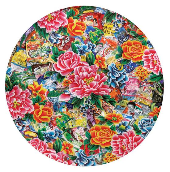 吴争艳，《零食生活》，69x69cm，布面丙烯，2004