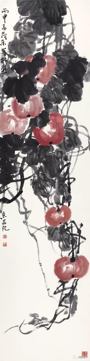 四条屏之南瓜 纸本 245x70cm