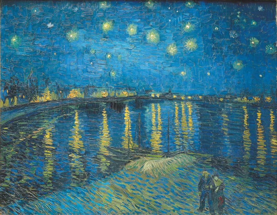  文森·梵谷 （Vincent van Gogh），《罗讷星夜》，1888年作，巴黎，奥赛博物馆