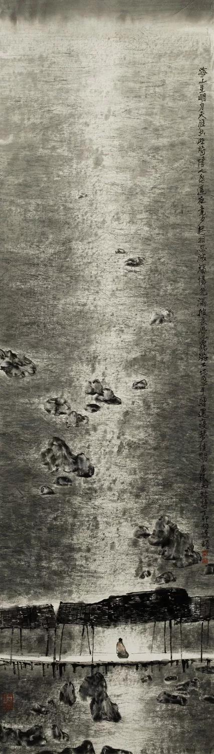 《望月怀远》何怀硕 111cm×32cm 纸本设色 1987 年