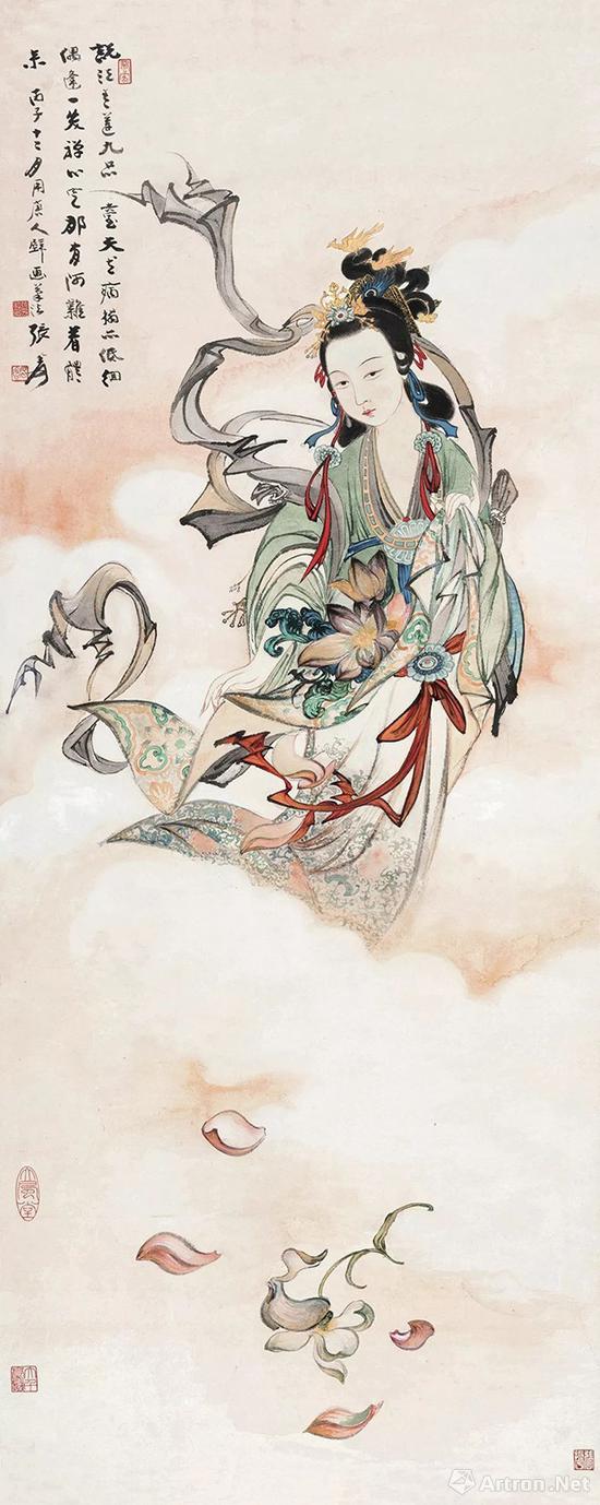 张大千《天女散花图》 130×53cm 1936年作