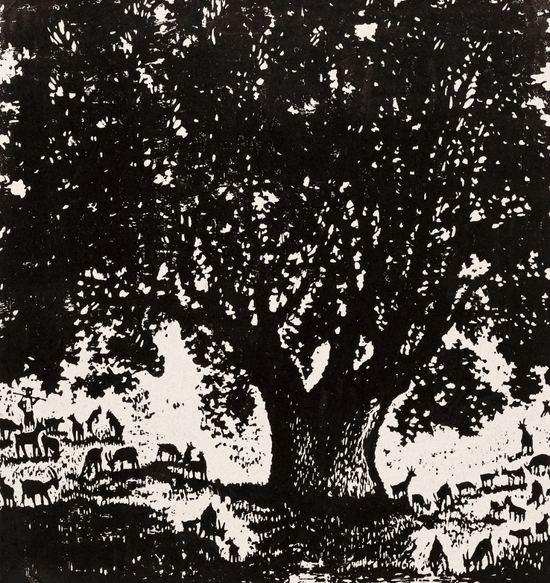  夏 36㎝×34㎝ 黑白木刻 1978年