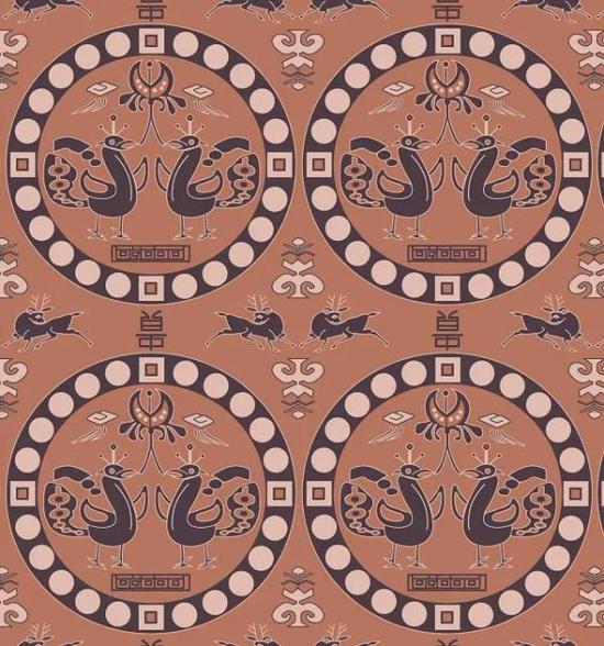 联珠对孔雀“贵”字纹