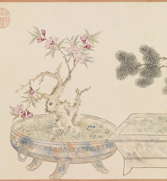 清 汪承霈 画万年花甲 形式:轴 尺寸:37.5 x 549.8 公分(局部)