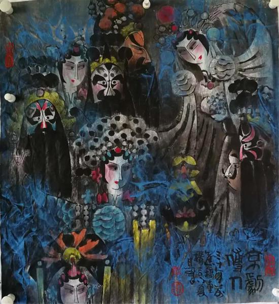 京剧傳人 纸本水墨 96×96cm 2018年
