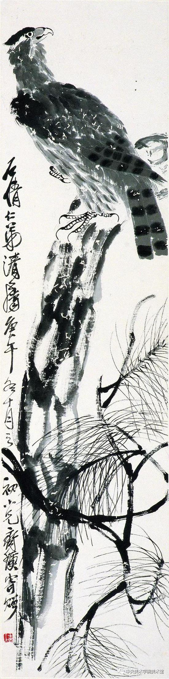 齐白石  松鹰  纸本墨笔  137×35cm  1930  中央美院美术馆藏