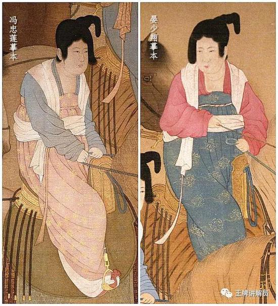 从冯忠莲和晏少翔的摹本可以看出,两位贵妇的服装使用了大量金线,贵气冲天