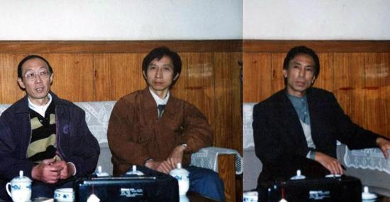1996年,中国美术馆“杭法基现代作品展”展览研讨会现场(左起:刘骁纯、杭法基、贾方舟)。