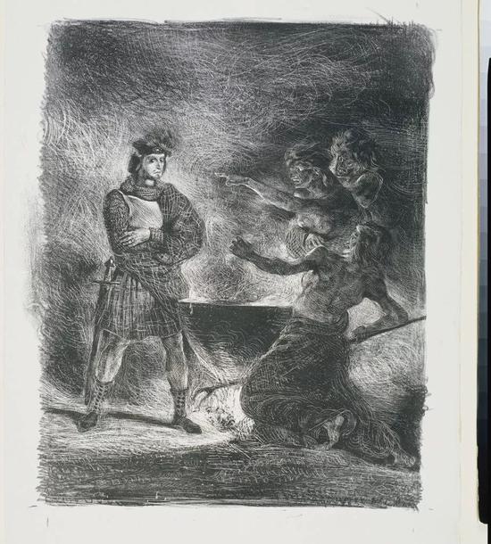 德拉克罗瓦，《麦克白和女巫们》（Macbeth and the Witches），1825