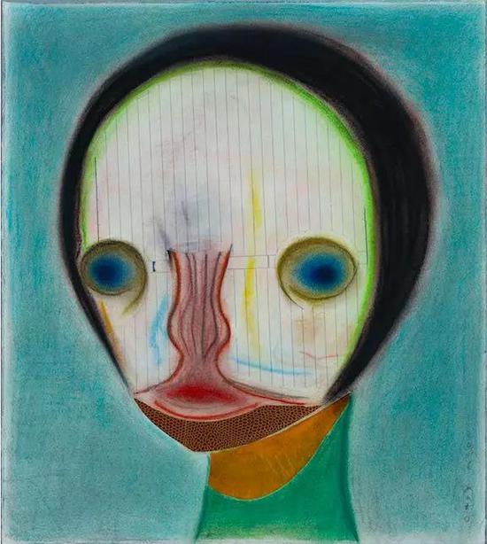 《无题》,2016年,52 x 47 cm,丙烯、粉彩、纸上拼贴
