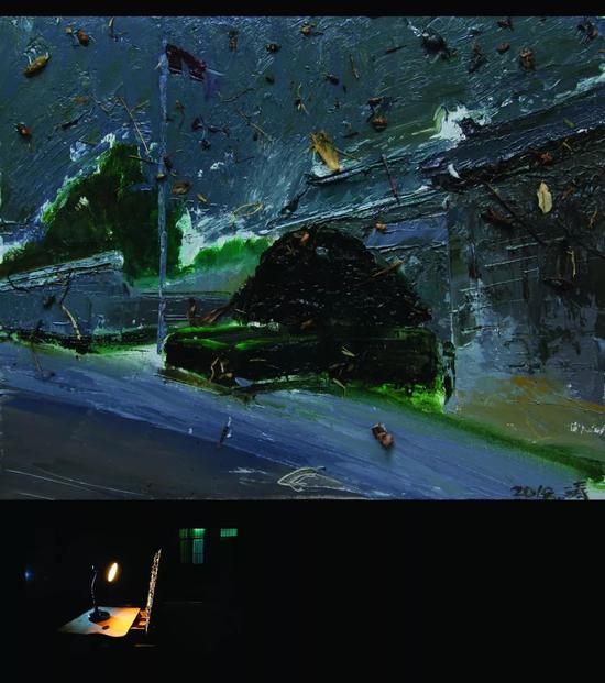 《龐貝之夜-3》 50x50 油彩 昆蟲