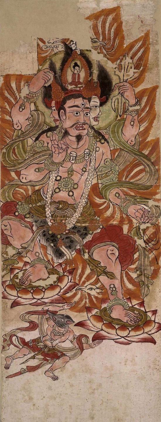 佛教慧日艺术:大英博物馆藏 敦煌艺术 9世纪 唐代绢画《乌枢沙摩明王》
