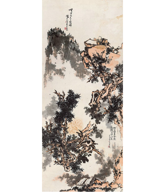 潘天寿《无限风光》成交价： RMB 287，500，000，作品尺寸：358.5×150cm，创作年代：癸卯（1963）年作   拍卖时间：2018-11-20