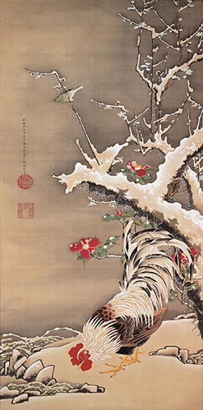伊藤若冲画雪梅雄鸡图 江户时代(18世纪)京都两足院藏