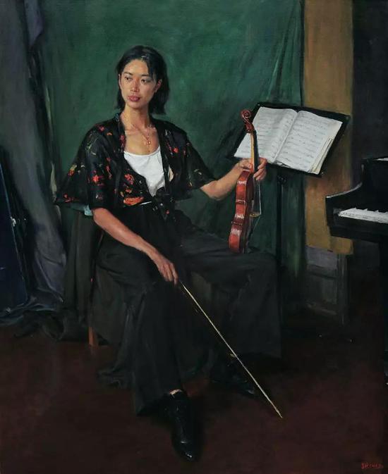 李前 小提琴手 油画
