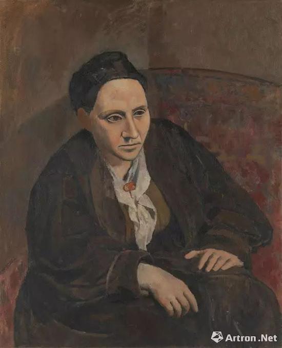 ▲格特鲁特·斯泰因(GertrudeStein),毕加索,1905-6年