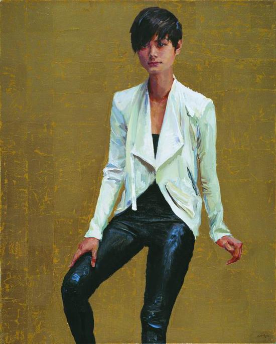 喻红,《李宇春》,2014,仿金箔、布面丙烯,100 x 80 cm