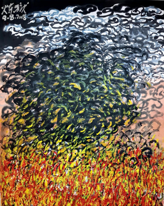林祥雄教授近期作品《炼狱-美国》,2018年,180X194cm