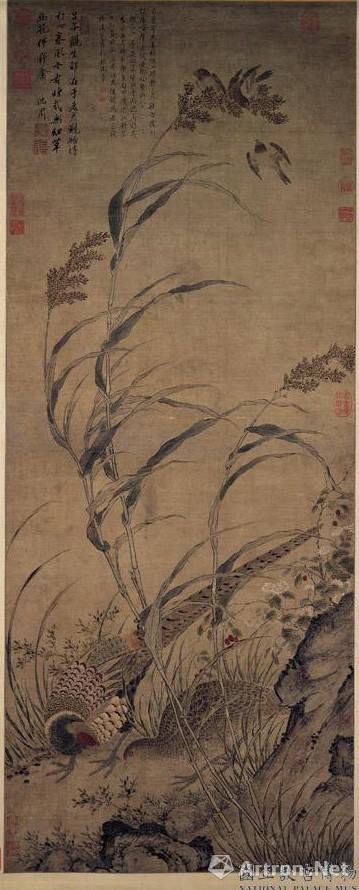 明 吕纪 画草花野禽 轴 台北故宫收藏