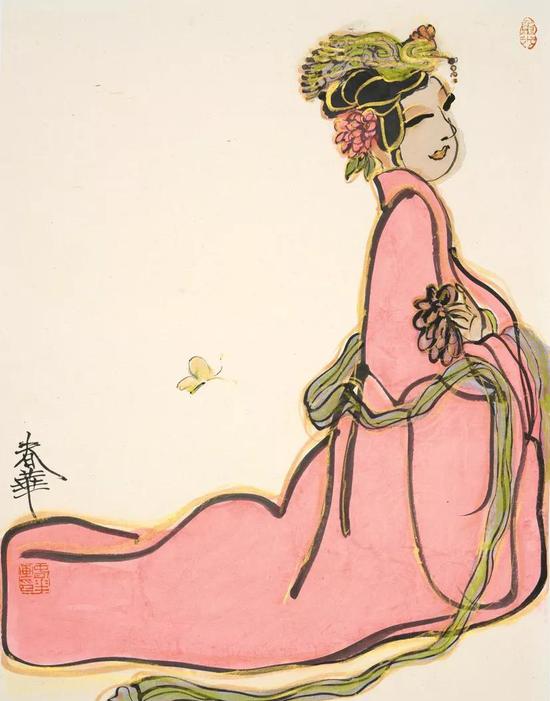 杨春华 仕女图 46cm×34cm 纸本设色 2018年