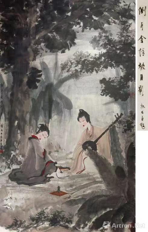 傅抱石 《侧耳含情披月影》 113.5×66cm