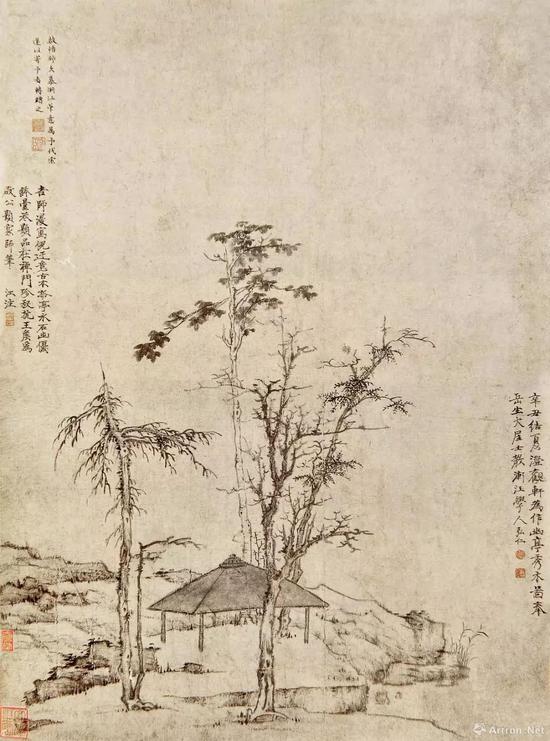 清 渐江 幽亭秀木图 50.4cm×68cm 1661