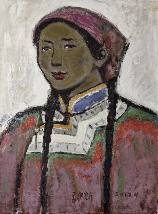 妥木斯,《东乌旗妇女》,布面油画,120cm×90cm,2017年