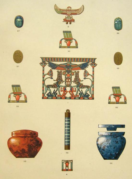 梅赫赫特公主的宝藏(部分) 《达舒尔发掘》(1894)插图 雅克·德·摩根作