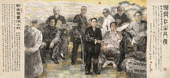 贺成 贺兰山,《欲与江山共娇——为新金陵画派前贤造像》,中国画,192×412cm