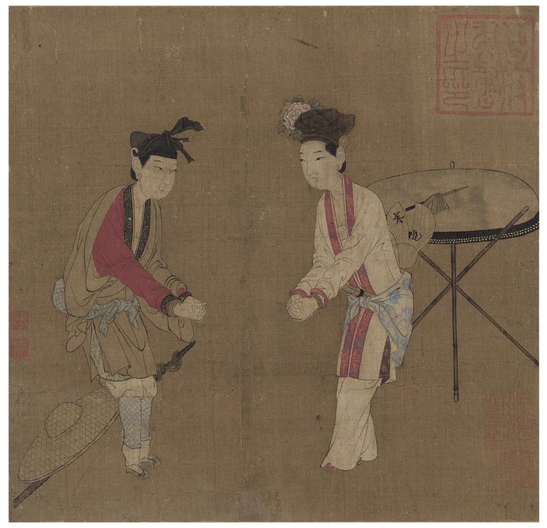  宋　佚名　杂剧“打花鼓”图绢本   24×24.3cm   北京故宫博物院藏